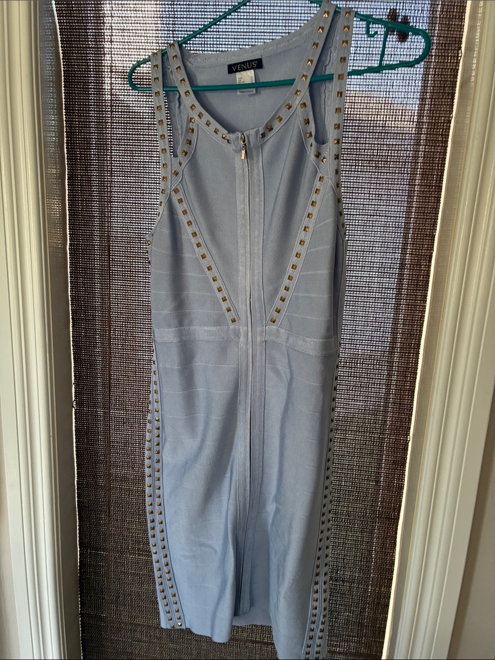 VENUS Pale Blue Studded Sleeveless Zip-Front Jumpsuit